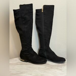 Kelly and Katie black suede high boots gold hardware 7.5